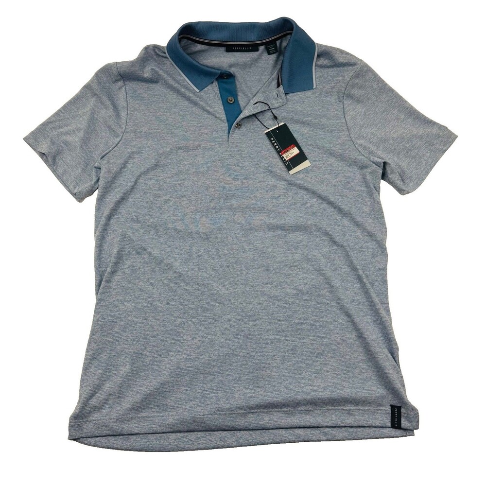 $70 NEW PERRY ELLIS Mens Small Blue Super Soft Short-Sleeve Collar Polo Shirt